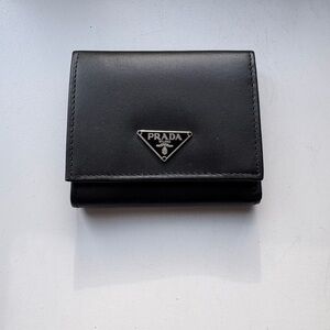 Prada Black Leather trifold wallet